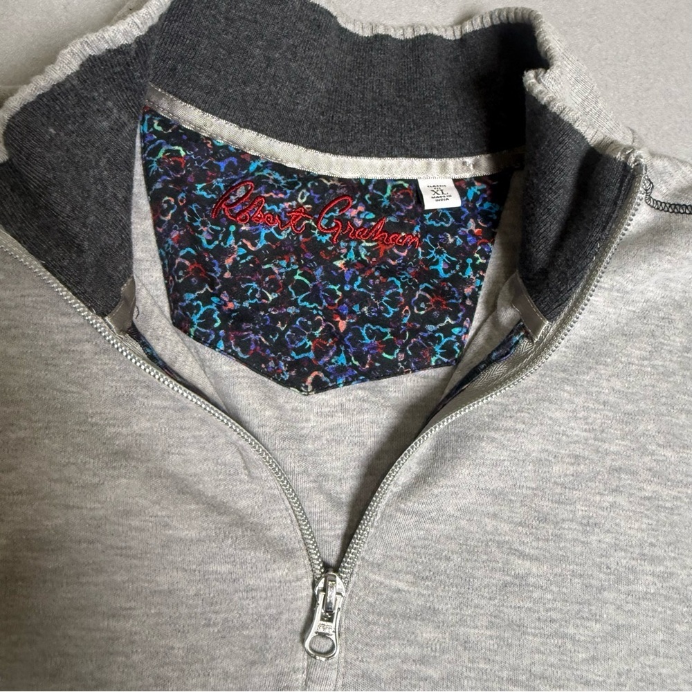 ROBERT GRAHAM MEN'S BRECKEN LIGHT PULLOVER SWEATER SIZE XL GRAY 1/4 Quarter ZIP